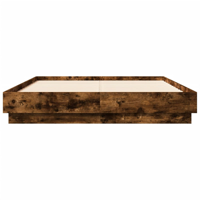 Bed Frame with LED Lights Smoked Oak 140x190 cm