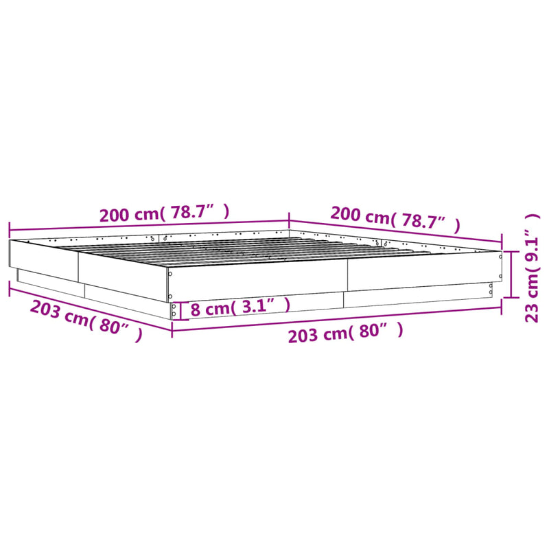 Bed Frame Brown Oak 200x200 cm Engineered Wood