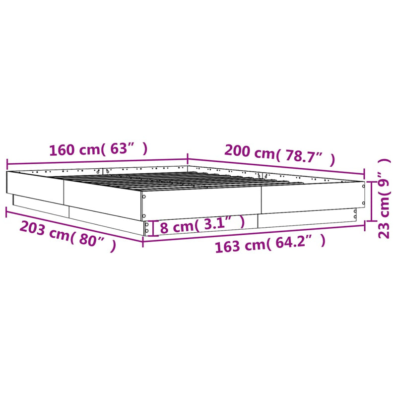 Bed Frame Black 160x200 cm Engineered Wood