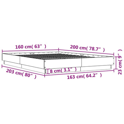 Bed Frame Grey Sonoma 160x200 cm Engineered Wood