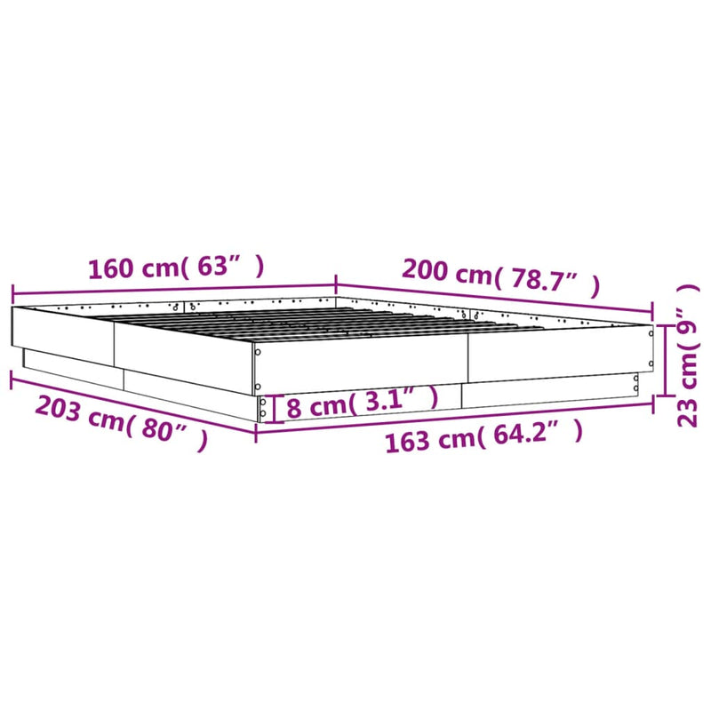 Bed Frame Grey Sonoma 160x200 cm Engineered Wood