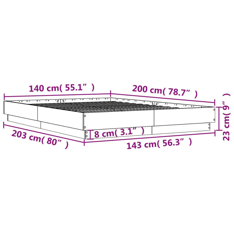 Bed Frame White 140x200 cm Engineered Wood