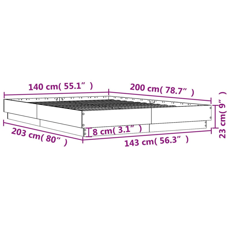 Bed Frame Concrete Grey 140x200 cm Engineered Wood