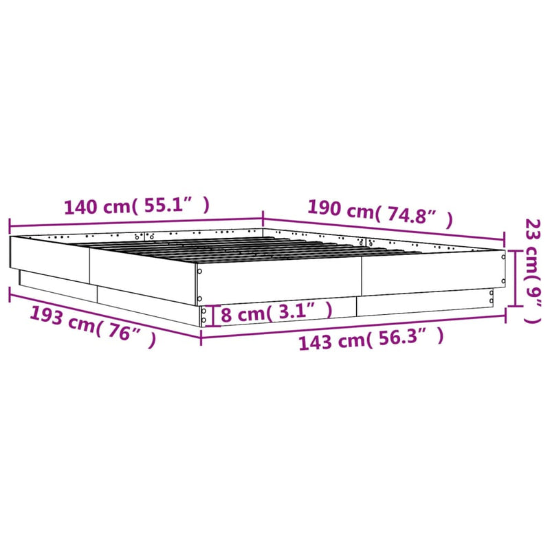 Bed Frame White 140x190 cm Engineered Wood