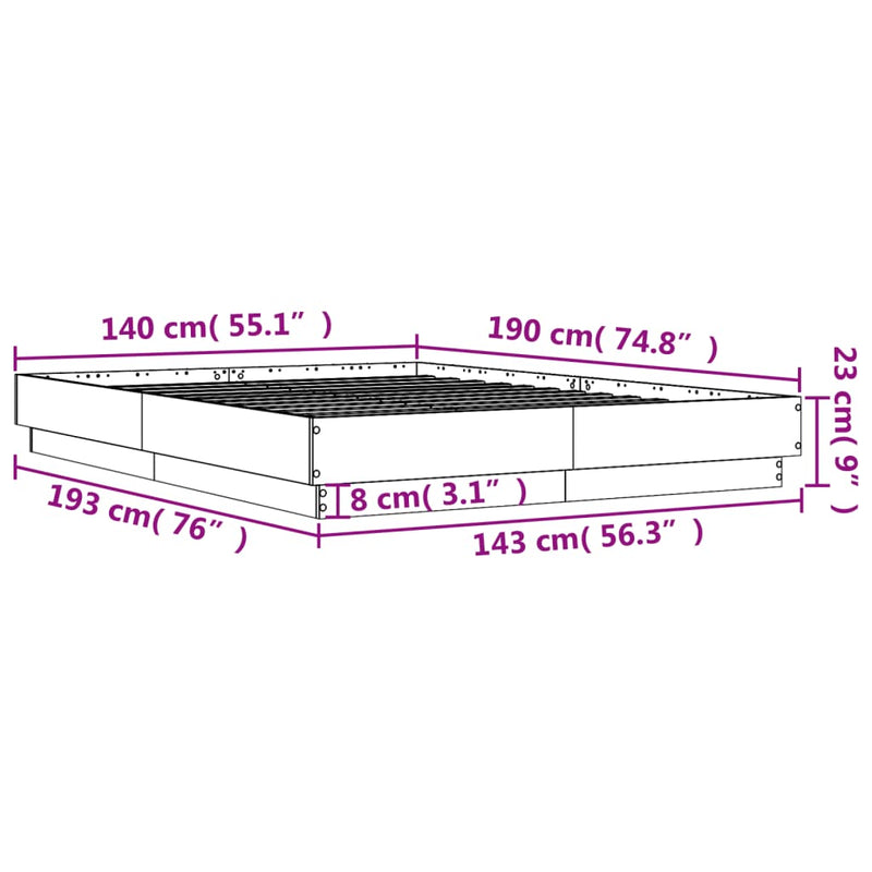 Bed Frame Black 140x190 cm Engineered Wood