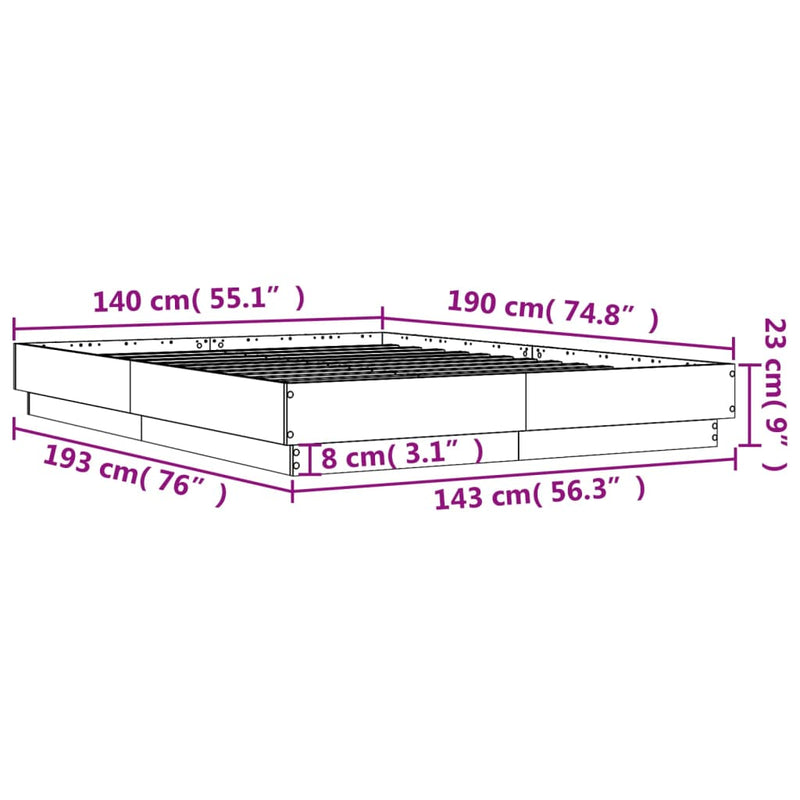 Bed Frame Sonoma Oak 140x190 cm Engineered Wood