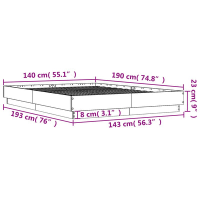 Bed Frame Concrete Grey 140x190 cm Engineered Wood