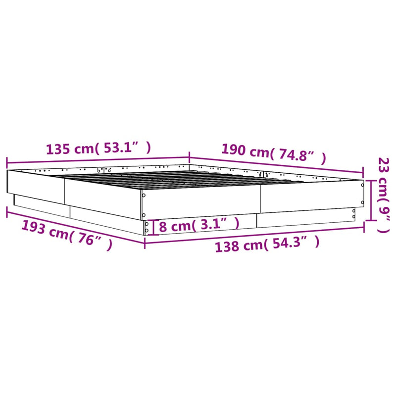 Bed Frame Grey Sonoma 135x190 cm Double Engineered Wood