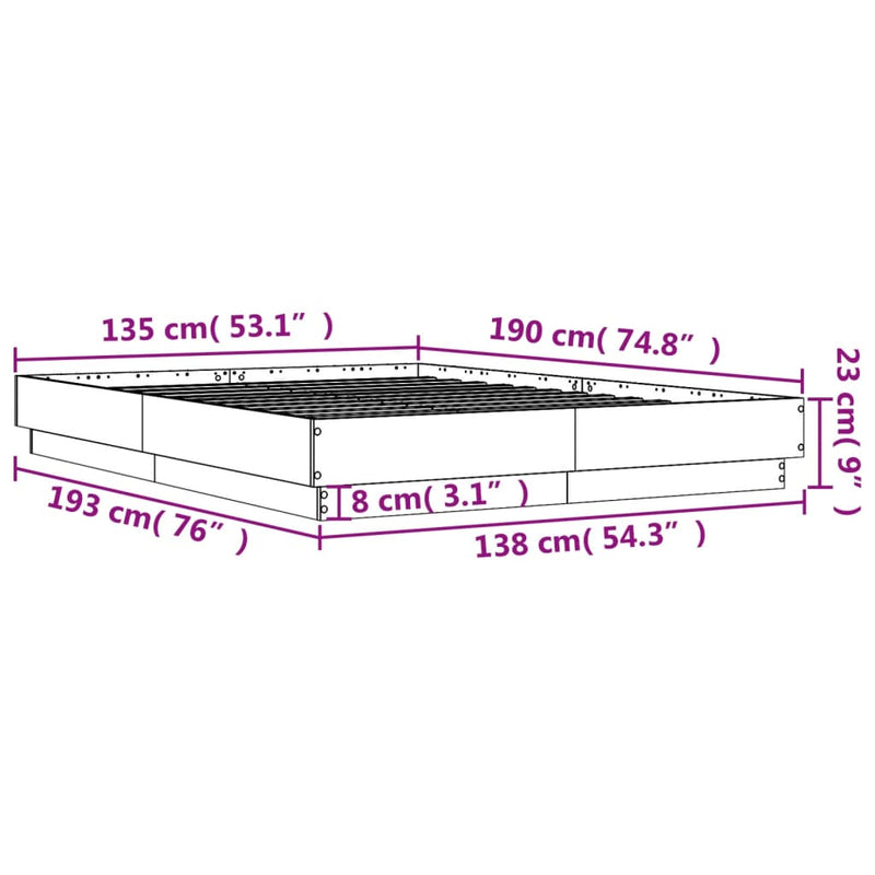 Bed Frame Brown Oak 135x190 cm Double Engineered Wood