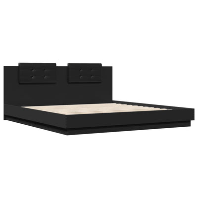 Bed Frame with Headboard Black 200x200cm Engineered Wood