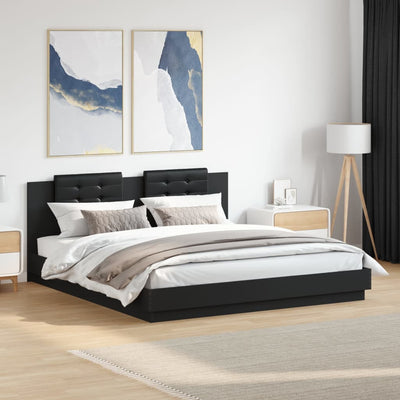 Bed Frame with Headboard Black 200x200cm Engineered Wood