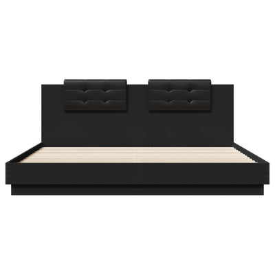 Bed Frame with Headboard Black 200x200cm Engineered Wood