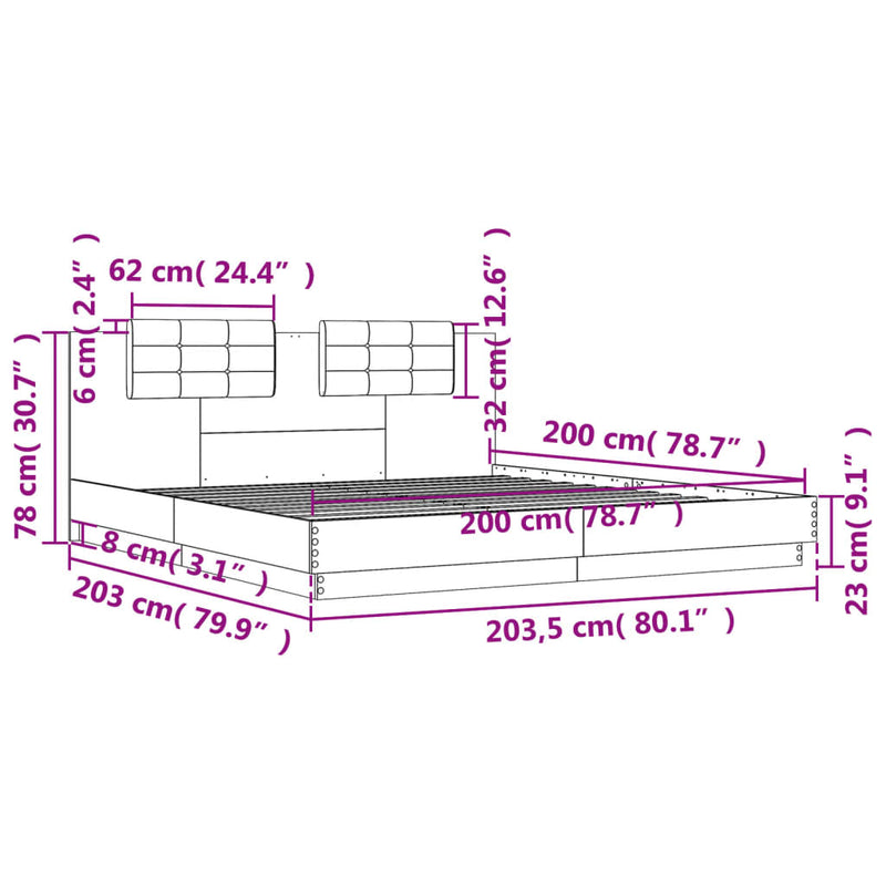 Bed Frame with Headboard Black 200x200cm Engineered Wood