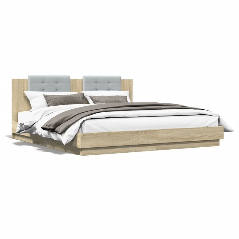 Bed Frame with Headboard Sonoma Oak 200x200cm Engineered Wood