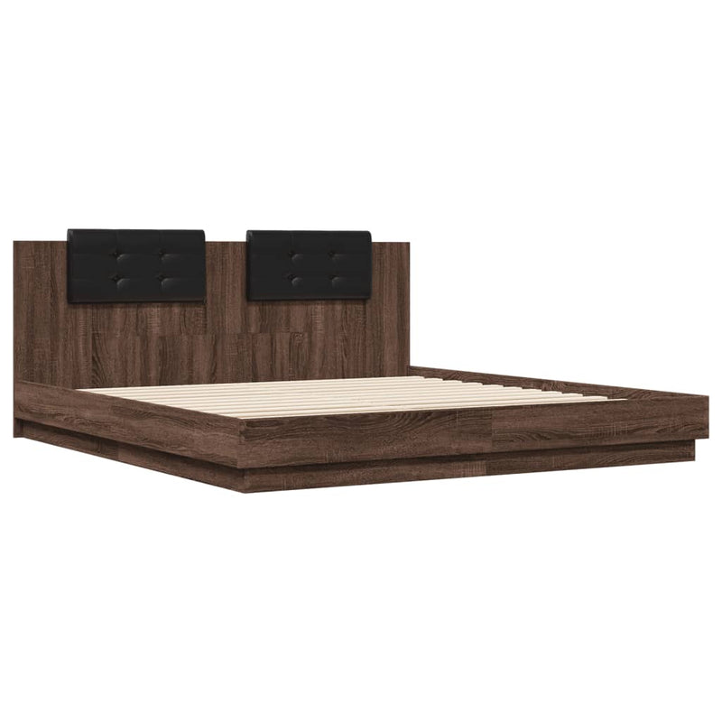 Bed Frame with Headboard Brown Oak 200x200cm Engineered Wood