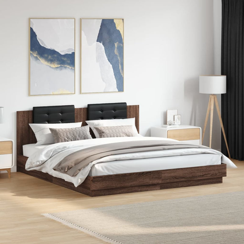 Bed Frame with Headboard Brown Oak 200x200cm Engineered Wood