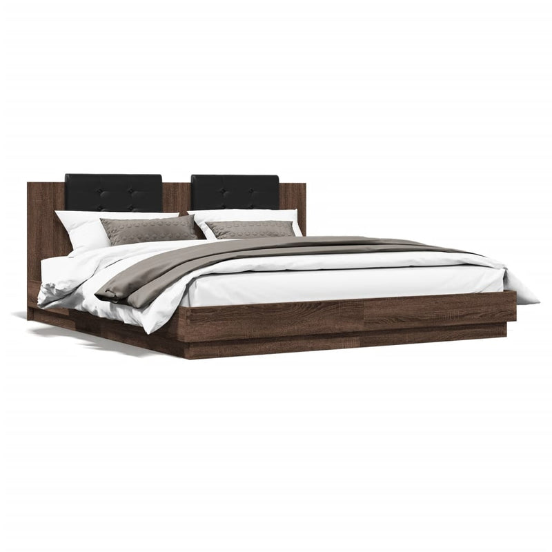 Bed Frame with Headboard Brown Oak 200x200cm Engineered Wood