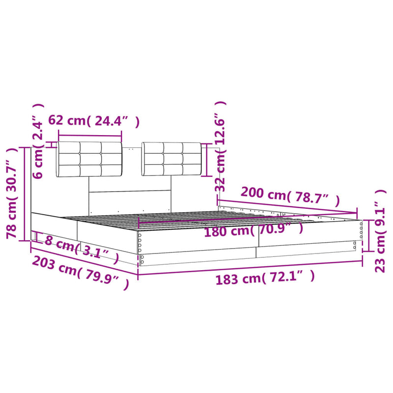 Bed Frame with Headboard White 180x200 cm Super King Engineered Wood