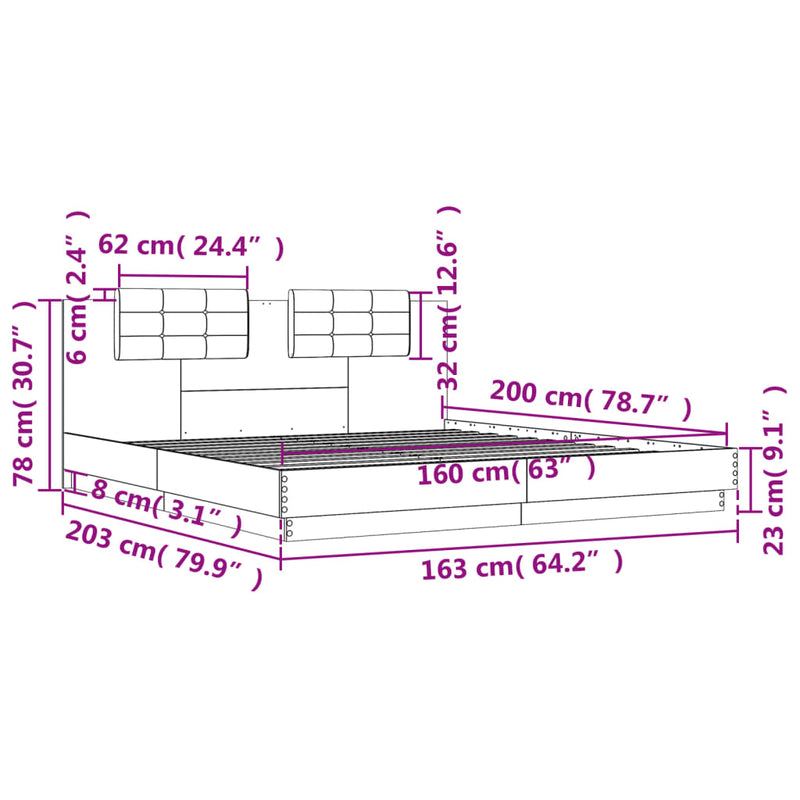 Bed Frame with Headboard Black 160x200 cm Engineered Wood