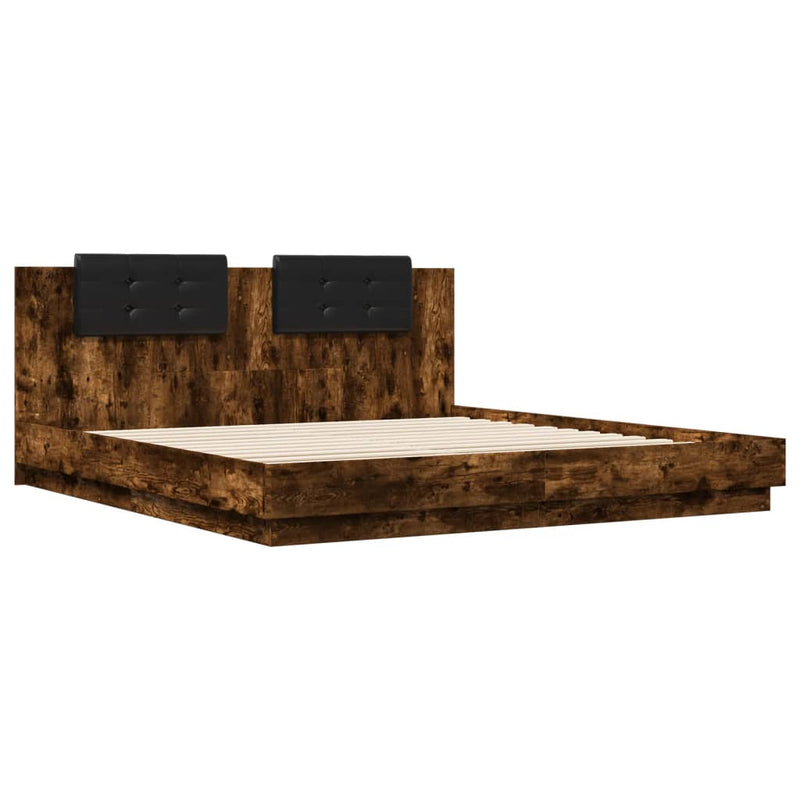 Bed Frame with Headboard Smoked Oak 160x200 cm Engineered Wood