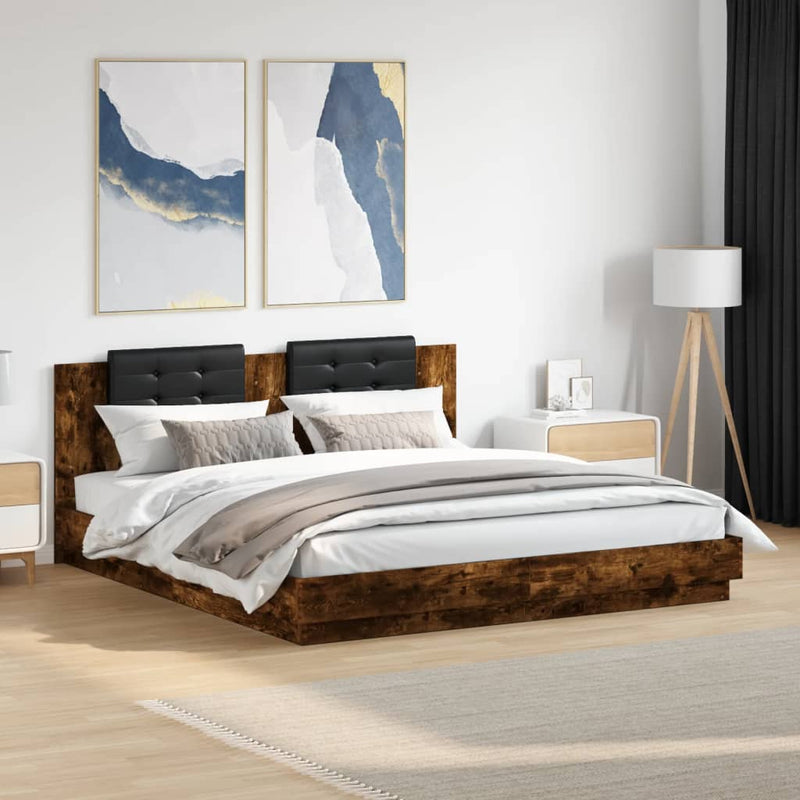 Bed Frame with Headboard Smoked Oak 160x200 cm Engineered Wood