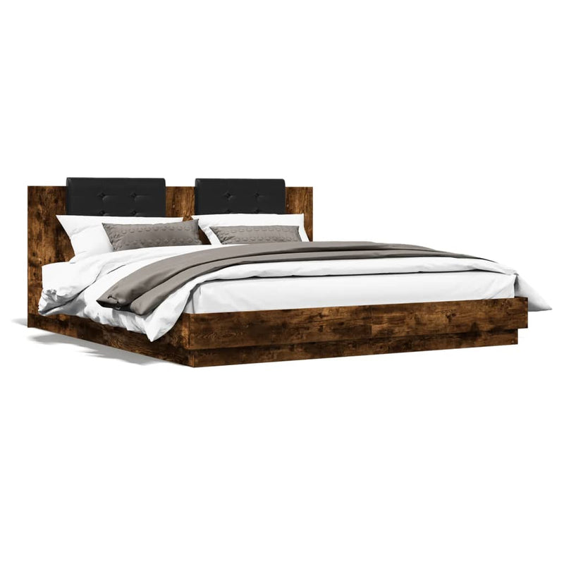 Bed Frame with Headboard Smoked Oak 160x200 cm Engineered Wood