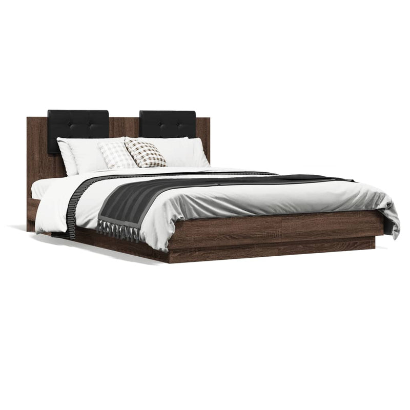 Bed Frame with Headboard Brown Oak 150x200 cm King Size Engineered Wood