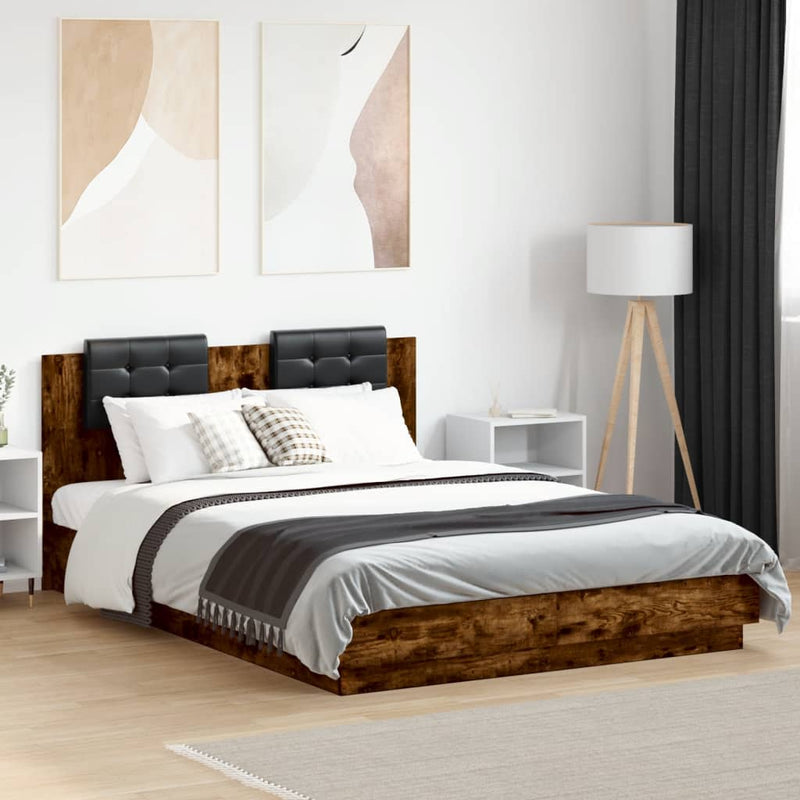 Bed Frame with Headboard Smoked Oak 140x200 cm Engineered Wood