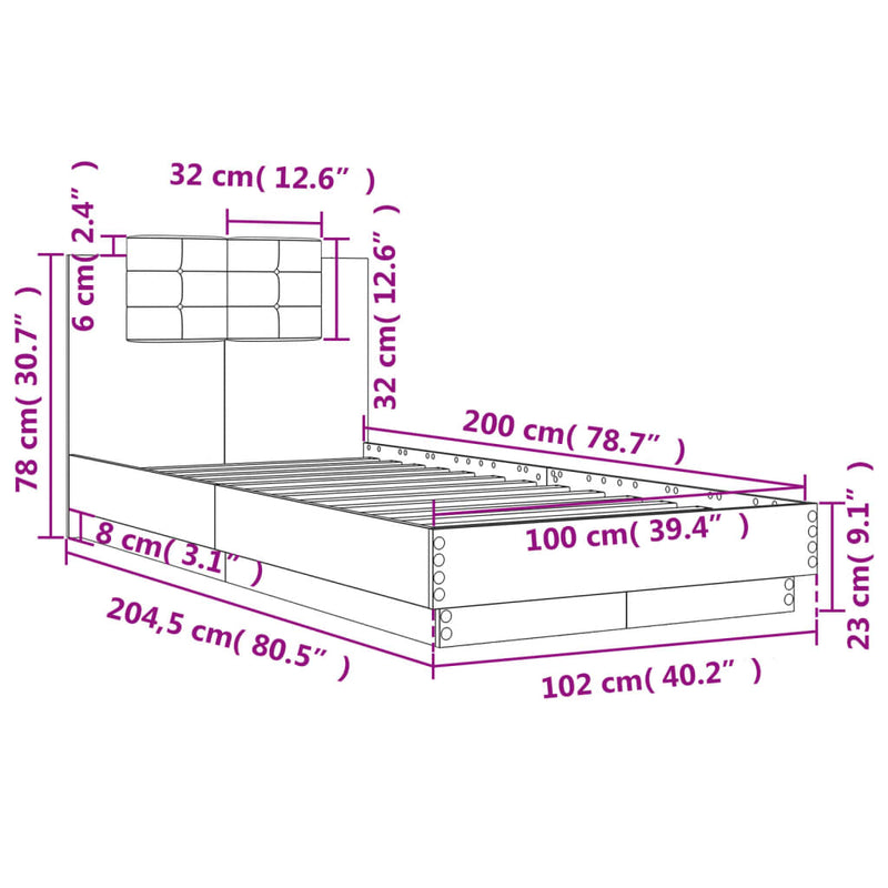 Bed Frame with Headboard Sonoma Oak 100x200 cm Engineered Wood