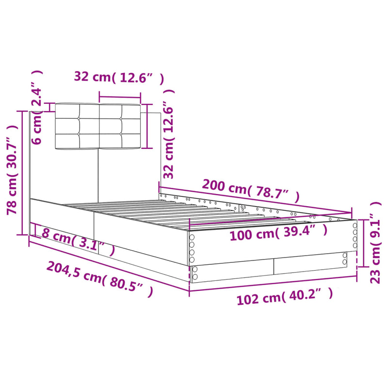 Bed Frame with Headboard Smoked Oak 100x200 cm Engineered Wood