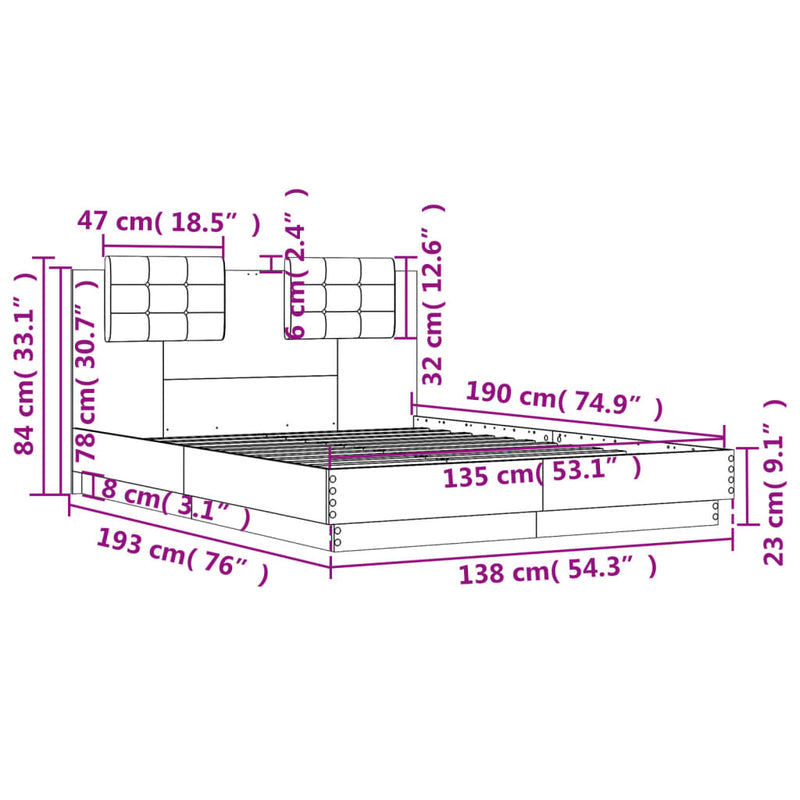 Bed Frame with Headboard Sonoma Oak 135x190 cm Double Engineered Wood