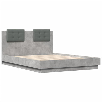 Bed Frame with Headboard Concrete Grey 135x190 cm Double Engineered Wood