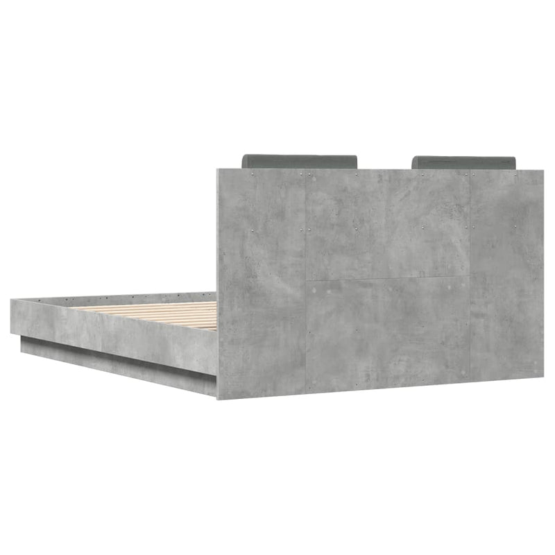 Bed Frame with Headboard Concrete Grey 135x190 cm Double Engineered Wood