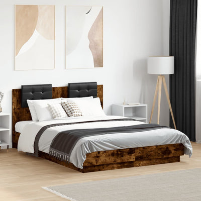 Bed Frame with Headboard Smoked Oak 120x190 cm Small Double Engineered Wood