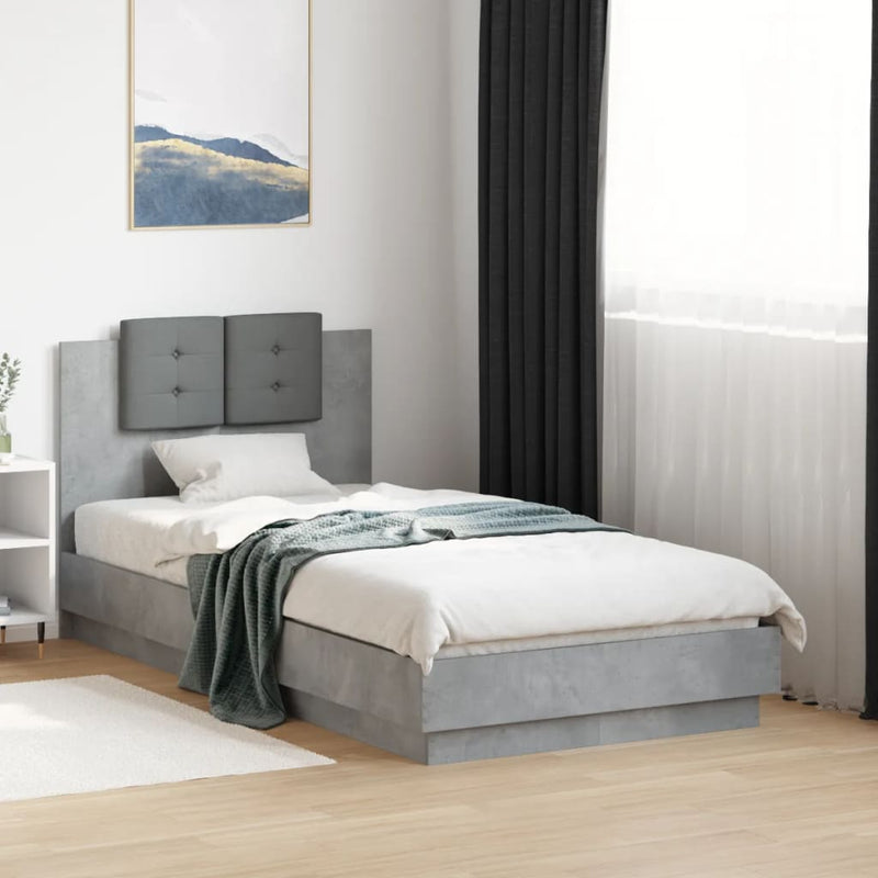 Bed Frame with Headboard Concrete Grey 90x190 cm Single Engineered Wood