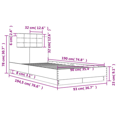 Bed Frame with Headboard Concrete Grey 90x190 cm Single Engineered Wood