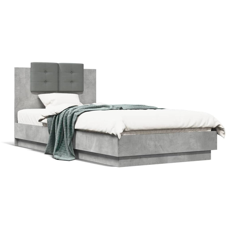 Bed Frame with Headboard Concrete Grey 90x190 cm Single Engineered Wood