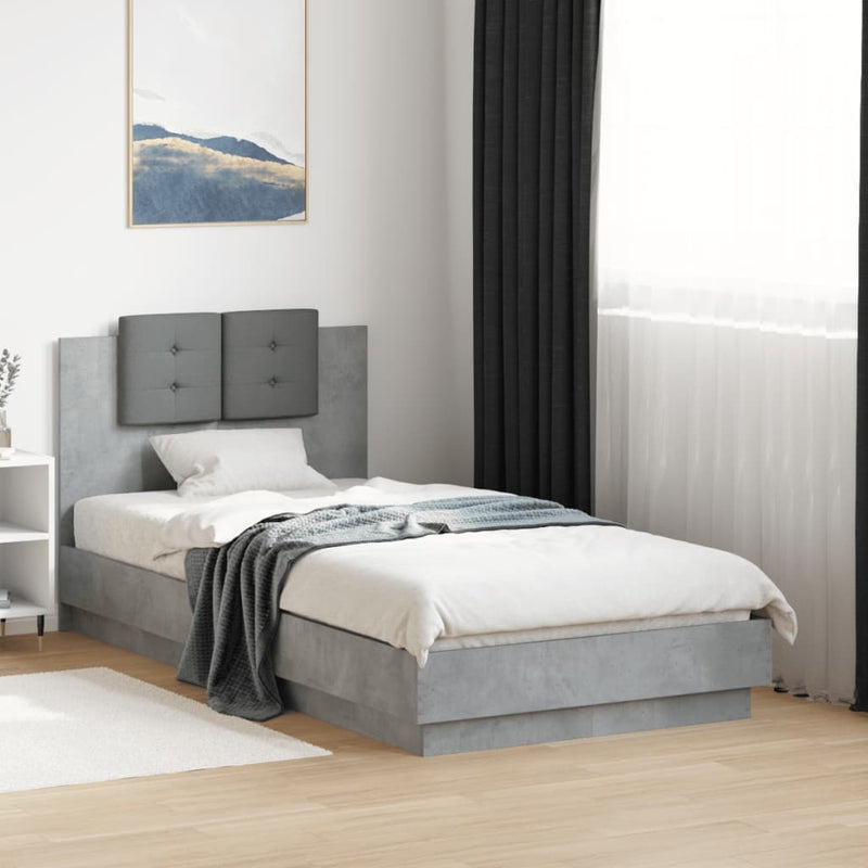 Bed Frame with Headboard Concrete Grey 75x190 cm Small Single Engineered Wood