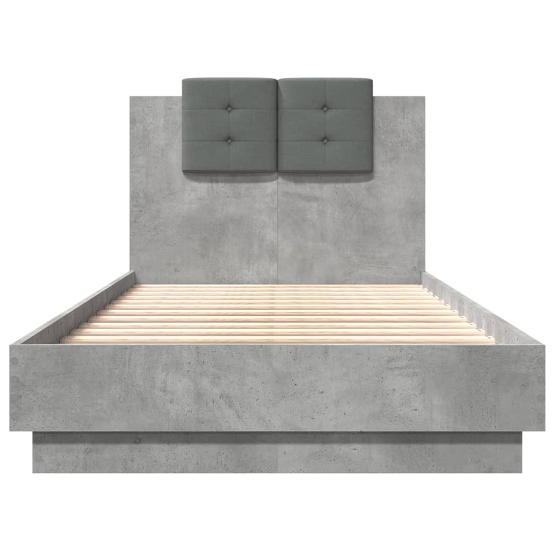 Bed Frame with Headboard Concrete Grey 75x190 cm Small Single Engineered Wood