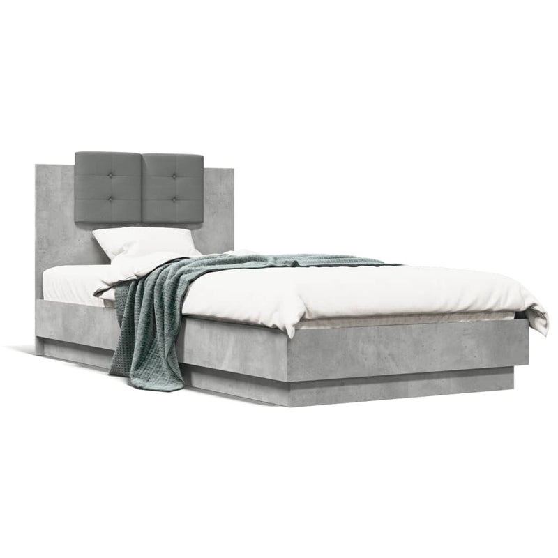 Bed Frame with Headboard Concrete Grey 75x190 cm Small Single Engineered Wood