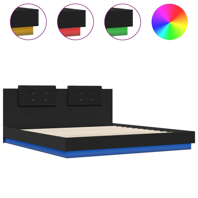 Bed Frame with Headboard and LED Lights Black 200x200 cm