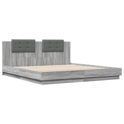 Bed Frame with Headboard and LED Lights Grey Sonoma 200x200 cm