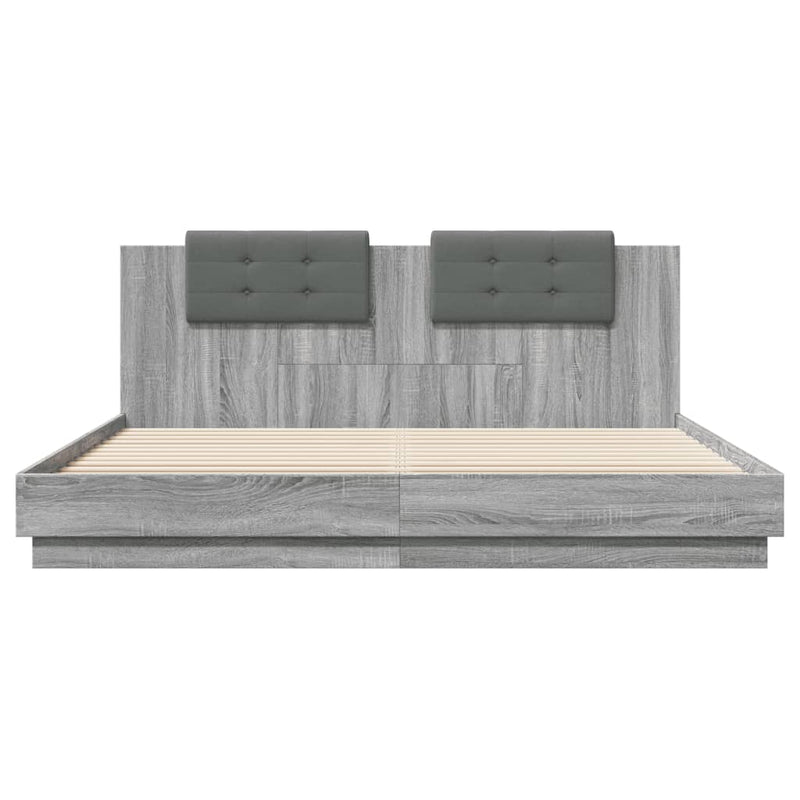 Bed Frame with Headboard and LED Lights Grey Sonoma 200x200 cm