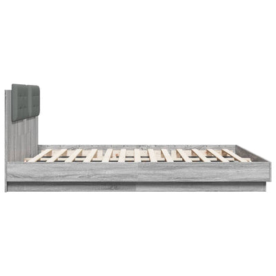 Bed Frame with Headboard and LED Lights Grey Sonoma 200x200 cm