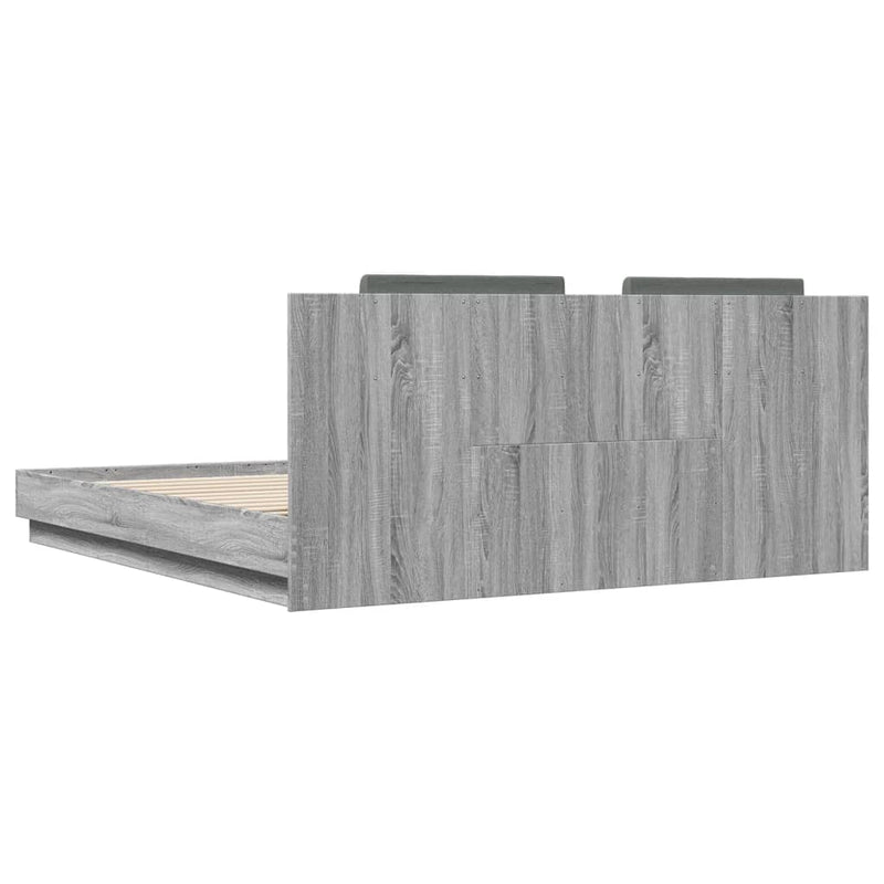 Bed Frame with Headboard and LED Lights Grey Sonoma 200x200 cm