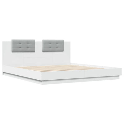 Bed Frame with Headboard and LED Lights White 180x200 cm Super King