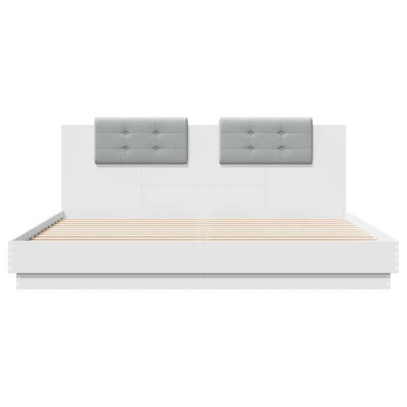 Bed Frame with Headboard and LED Lights White 180x200 cm Super King