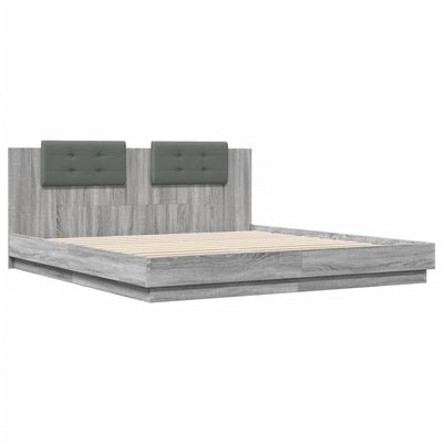 Bed Frame with Headboard and LED Lights Grey Sonoma 160x200 cm