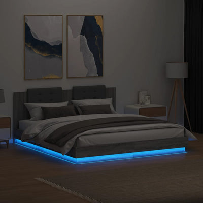 Bed Frame with Headboard and LED Lights Grey Sonoma 160x200 cm