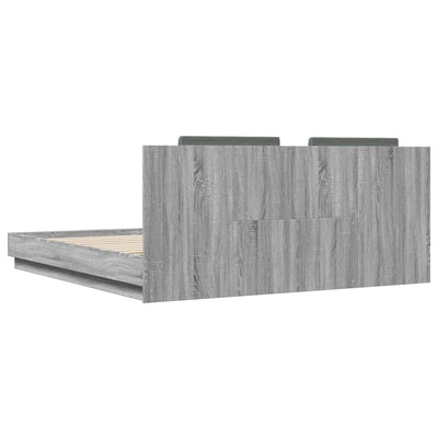 Bed Frame with Headboard and LED Lights Grey Sonoma 160x200 cm